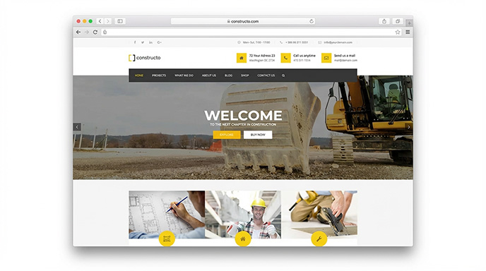 Esempio moderno di homepage per azienda edile con Constructo